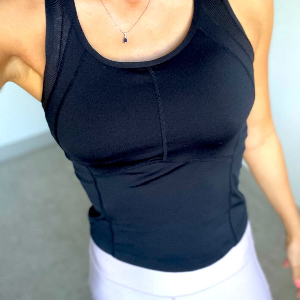 Black workout Razorback top with sports bra